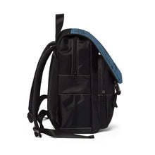 Load image into Gallery viewer, Blue Grid Surreal Scene Backpack — Artistic Sketch Flap Bag