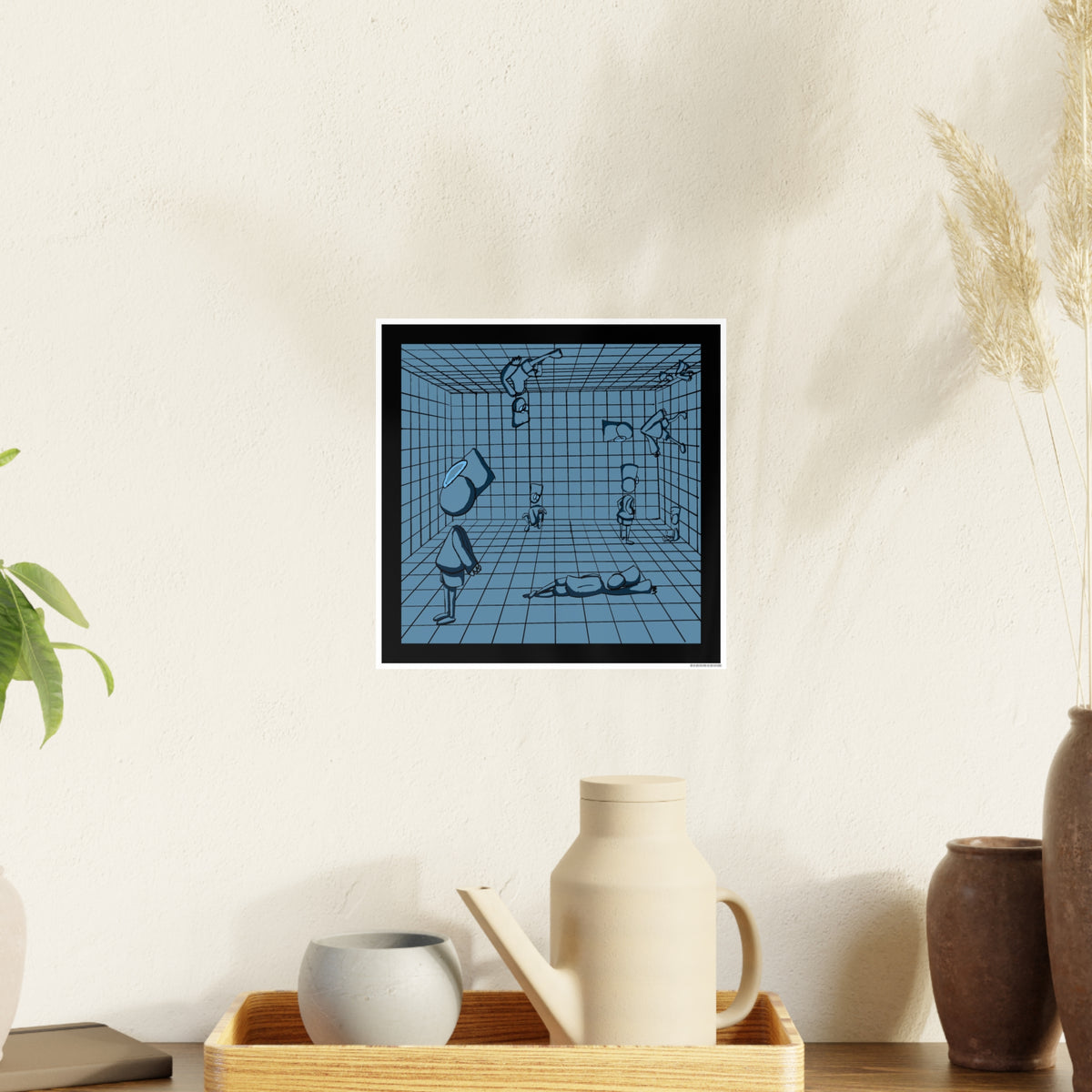 Blue Gridroom Art Poster — Surreal Minimalist Photo Art Print
