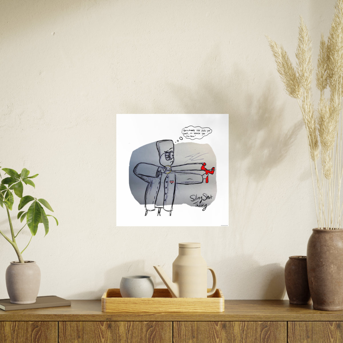 SlingShot Therapy Art Poster — Quirky Hand-Drawn Illustration with Speech Bubble