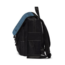 Load image into Gallery viewer, Blue Grid Surreal Scene Backpack — Artistic Sketch Flap Bag
