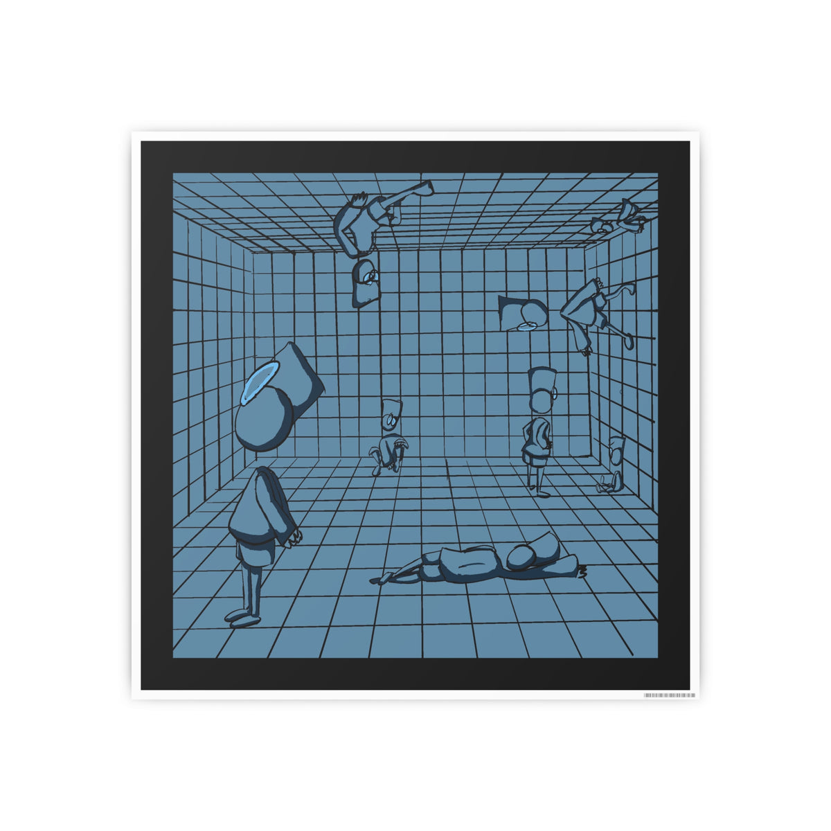 Blue Gridroom Art Poster — Surreal Minimalist Photo Art Print