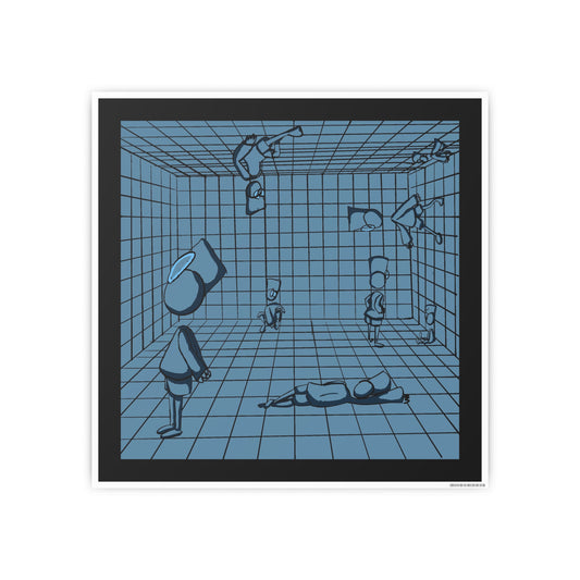 Blue Gridroom Art Poster — Surreal Minimalist Photo Art Print