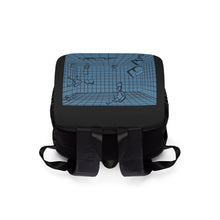 Load image into Gallery viewer, Blue Grid Surreal Scene Backpack — Artistic Sketch Flap Bag
